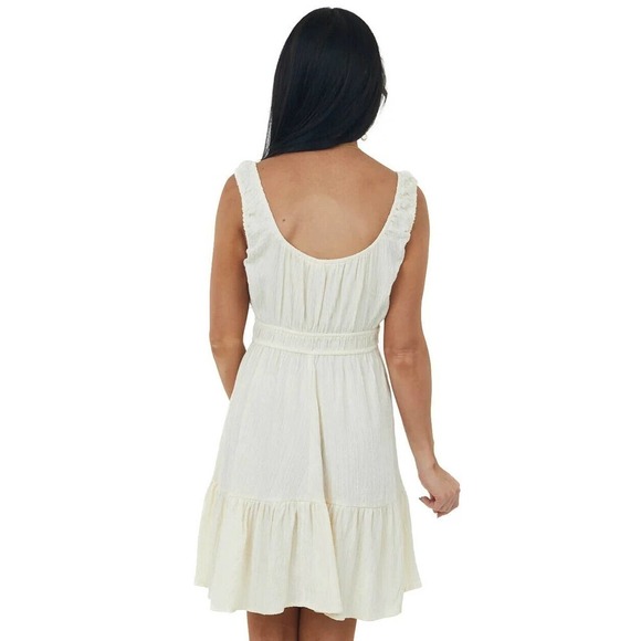 NWT Lush Textured Smocked Waist Ruffle Mini Tank Dress Womens Cream Size Small - Picture 3 of 8